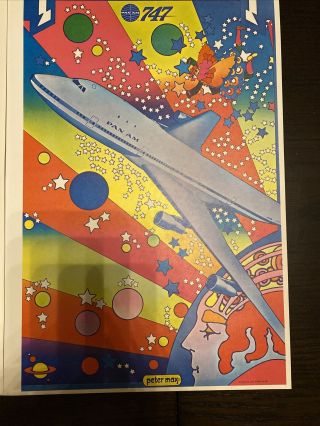 Vintage Peter Max Psychedelic Poster - Pan Am 747 - 1970 11x16