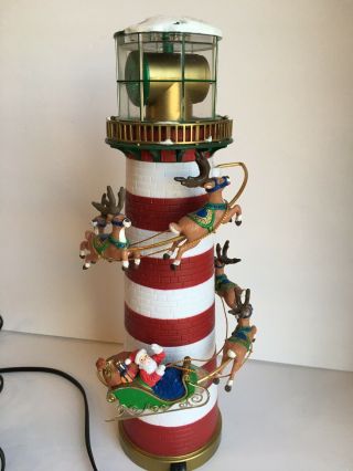 Vintage Mr.  Christmas Holiday Lighthouse Santa Reindeer Revolving Light