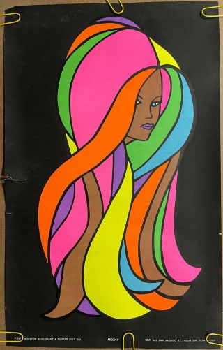 Mecky Vintage Blacklight Poster Psychedelic Woman 1969 Pin Up Head Shop