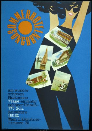 Vtg Orig,  Travel Poster Sommer Hotel Plattensee Summer Hotel Balaton