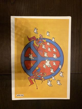 Circle Peace Sign Peter Max Psychedelic Vintage Art Poster 1970 Hippie Love Dove
