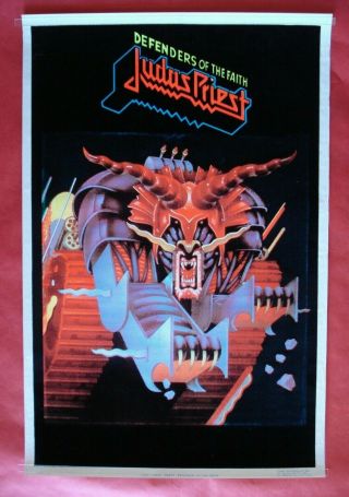 Vintage Velvet Judas Priest Blacklight Poster Defenders Of The Faith Rare Nos