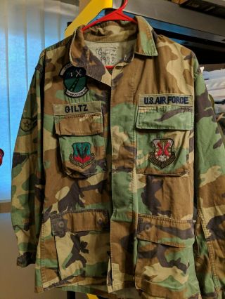 Vtg Usaf Bdu Hot Weather Woodland Camo Combat Jacket Named Giltz Small Regular