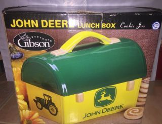 John Deere Lunch Box Gibson Ceramic Cookie Jar 8.  5 " 2005 Green & Yellow