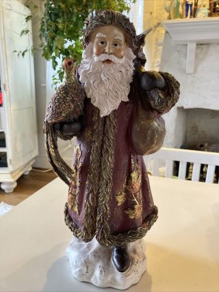 Vintage Burgundy Santa Claus Figure With Pheasant Large 15 Inch Tall