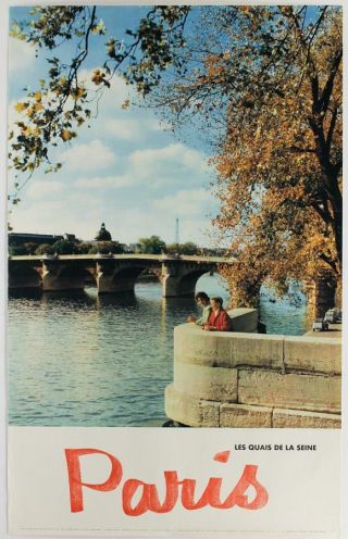 Paris Les Quais De La Seine French Vintage Poster Tourism Dept Circa 1960 45