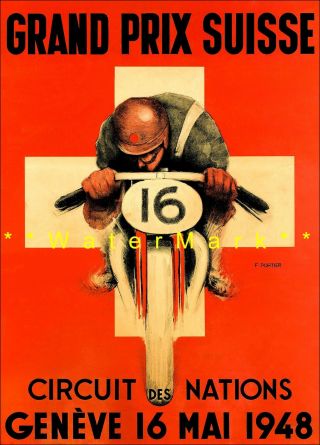 Grand Prix Suisse 1948 Geneva Motorcycle Sports Racing Vintage Poster Print