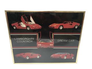 Vintage Lamborghini Countach Dream Car Poster 20”x 16” Framed Red
