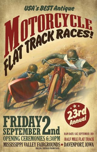 Vintage Flat Track Race Cafe Racers Motorbike Racing Art Print Poster Usa