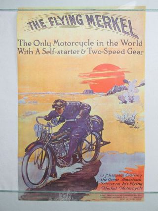 Vintage 1972 Poster The Flying Merkel Motorcycle Jp Schantin Mini 17x11 Nos Rare