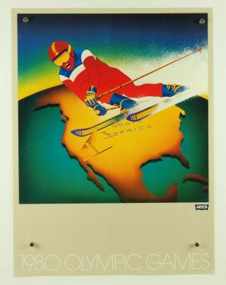 Vintage 1980 Lake Placid Olympic Games Ski Skiing Promo Poster Levi 