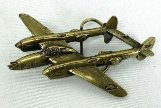 Commemorative Wwii Us Army Air Corps P - 38 Lightning Aircraft Brass Belt Buckle