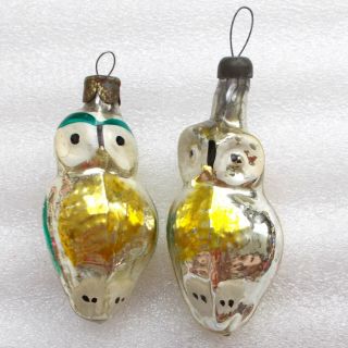 2 Vintage Russian Glass Christmas Xmas Tree Ussr Ornament Decoration Old Owls