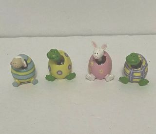 4 Mini 1” Miniature Easter Egg Figures Bunny Rabbit Turtle Lamb Sheep Nodders