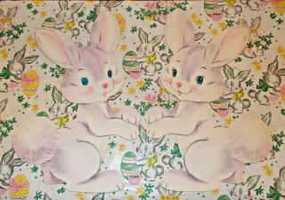 2 Vtg Dennison Easter Bunny Diecut Cardboard Decorations 11 " Nos Pink Purple