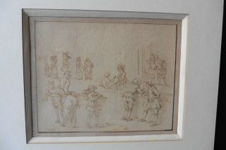 French School 18thc - Figure Studies Attr.  Van Blarenberghe - Ink Drawing