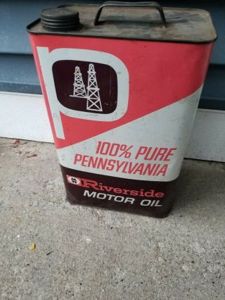 Vintage 100 Pure Pennsylvania Riverside Motor Oil Can 2 1/2 Gallon