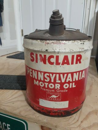 Vintage Sinclair Pennsylvania 5 Gallon Motor Oil Can.