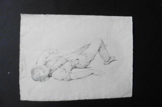 French School 19thc - A Sleeping Young Man - Fine Charcoal Drawing