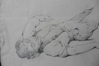 FRENCH SCHOOL 19thC - A SLEEPING YOUNG MAN - FINE CHARCOAL DRAWING 3