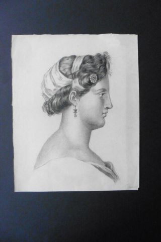 Dutch School 1883 - Portrait Of An Italian Woman - Charcoal Signed Storm