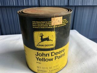 Vintage John Deere Yellow Paint Tin Can 1qt Pt51 Full Estate Find Ptr