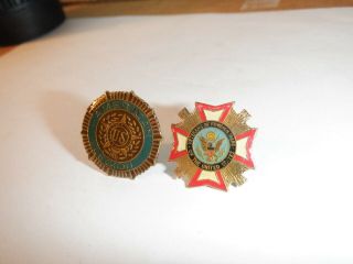 TWO AMERICAN LEGION VETERANS OF FOREIGN WARS CLOTHING LAPEL HAT PINS US VFW 2