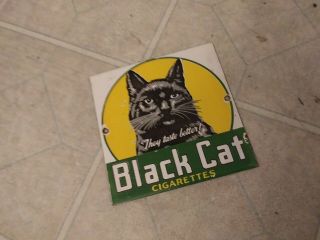 Vintage Black Cat Cigarettes Porcelain Sign (6 Inch) 1950 