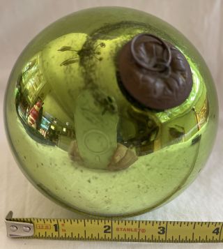 Vintage Kugel Green Mercury Glass Christmas Ornament German Large 3.  5 Brass Cap