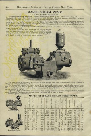 1897 Paper Ad 5 Pg Marsh Steam Pump Piston Air Compressor Injector