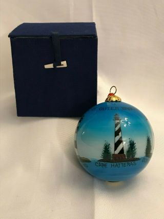 Reverse / Hand Painted " Lighthouses Of Outer Banks Nc " Christmas Ornament W/ Box