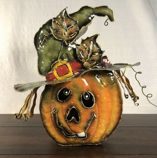 Metal Pumpkin Witch Tealight Candle Holder Lantern Hanging Or Table - Halloween