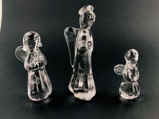 Vintage Lead Crystal Clear Glass Praying Angels Christmas Set Of 3 Taiwan