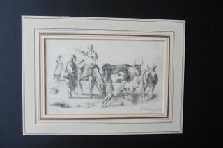 Dutch School 19thc - Animated Landscape With Cattle Sign.  Fleming - Ink Drawing