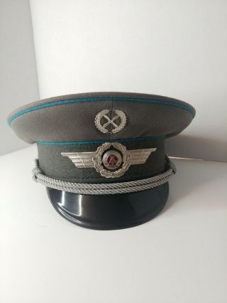 Vintage East German Military Air Force Officer Visor Hat Cap Nva Size 56