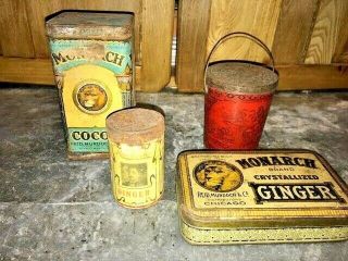 4 Vintage Tins,  Ginger,  Cocoa,  Coconut