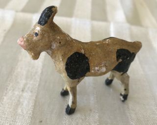 Antique Vtg Putz Stick Leg Paper Mache Goat Black Spotted German 3 " Nativity Ark