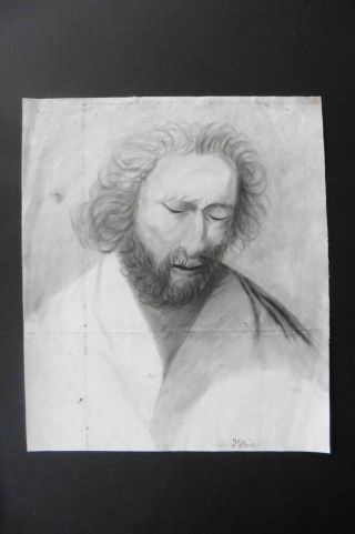 French School 18thc - Figure Study - A Religious Man - Charcoal Drawing