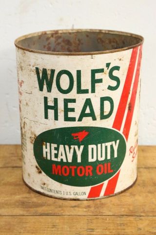 Wolfs Head Heavy Duty Motor Oil 1 Gallon Can Empty Vintage Petroliana Metal Can