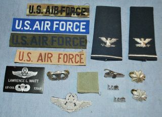 Named Usaf Lt.  Col.  Insignia Grouping - Bullion Wings,  N.  S.  Meyer,  Name Plate.