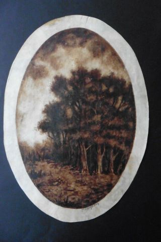 French School 19th - Wooded Landscape - Ink On Parchment Signed Raynaud