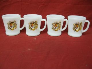 4 Vintage Promo Exxon Esso Tiger Fire King Milk Glass Cup Mugs