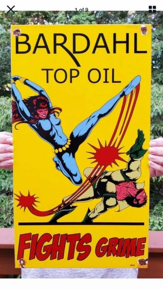 Vintage Porcelain Bardahl Top Oil Gas And Oil Sign.  18x 10 In