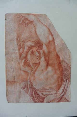 Italian - Roman School 17thc - Study Male Nude Circle Ferri - Red Chalk Drawing