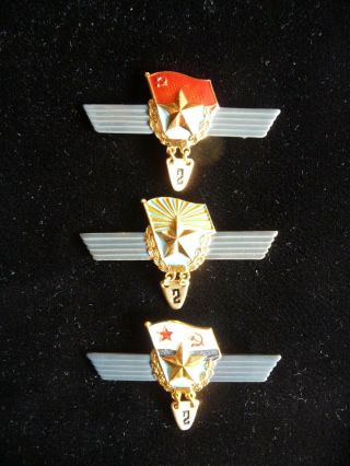 Set Of 3 Ussr Soviet Badge For Long - Term Service In The Army Aviation Navy