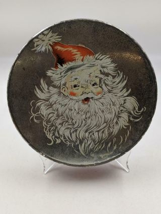 Vintage Mrs.  Stevens Chicago Santa Claus Christmas Cookie Candy Tin W/ Lid 8 - 1/2