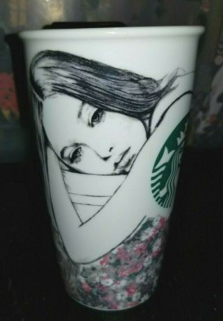 Starbucks Fashion Designer Charlotte Ronson Travel Tumbler Mug & Lid Ceramic 
