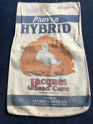 Vintage Jacques Hybrid Seed Corn Sack Bag Cloth Farm Feed Baby Wisconsin