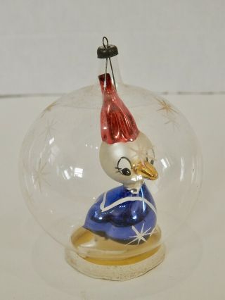Vintage 3d Diorama Glass Ball Christmas Ornament Donald Duck