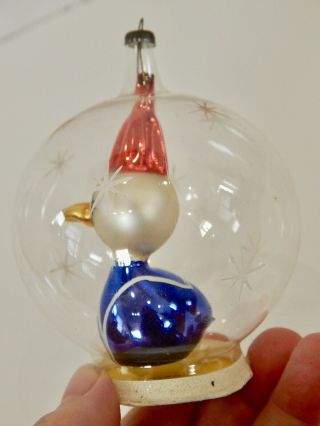 Vintage 3D Diorama Glass Ball Christmas Ornament Donald Duck 3